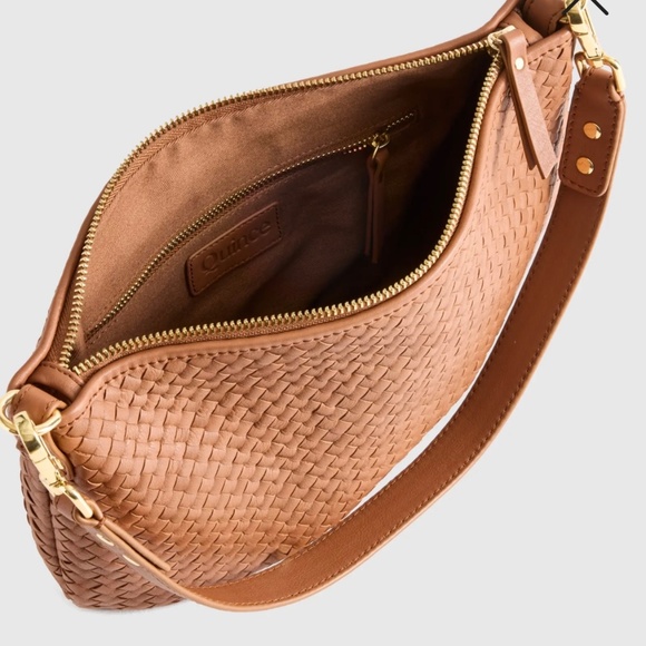 Quince Italian Handwoven Leather Mini Shoulder Bag in Cognac - Picture 3 of 5